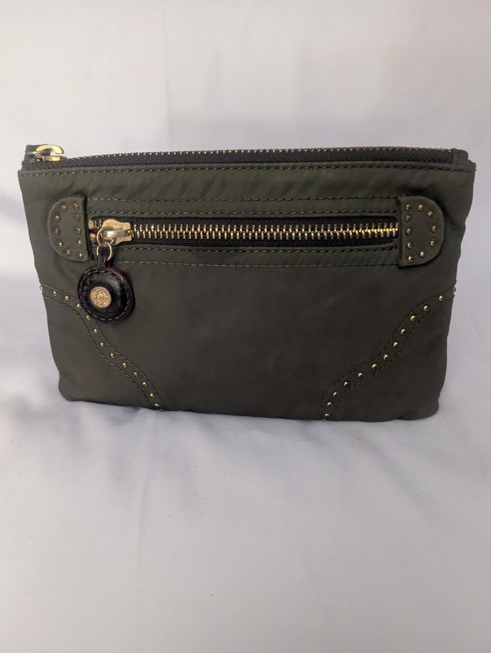 MZ Wallace Olive Green Studded Zip Pouch with Gold Hardware